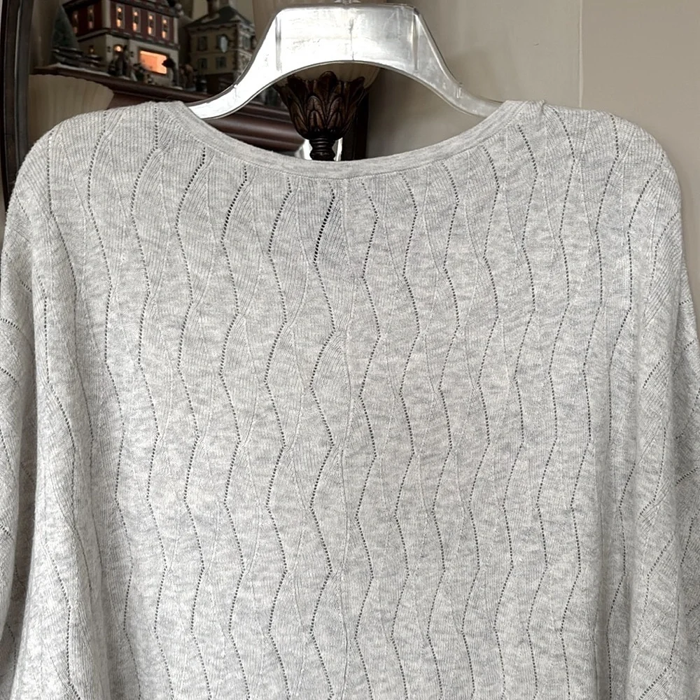 Smartwool Zig Zag Knit Sweater Dolman Sleeves Light Gray Pullover Pointelle